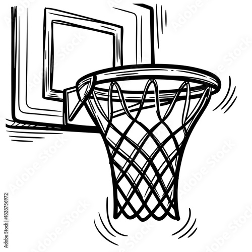 Basketball hoop net swinging with backboard in a gym setting  