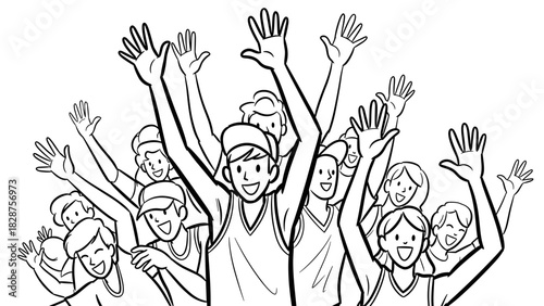 Happy basketball fans celebrating and waving The NBA Cup together  