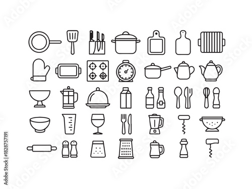 Beverage Juice and Coffee Line Icons Set - Cocktail Tea Bar and Drink Menu Vector
