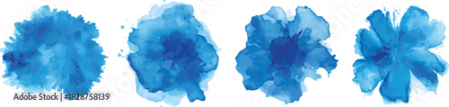 A vibrant blue watercolor splash with soft edges and varying shades of blue set, isolated on a white background.