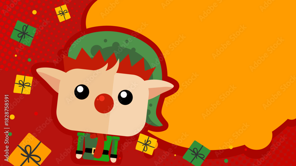 Fototapeta premium Christmas background with elf and gifts, copy space - banner, background, poster - vector illustration