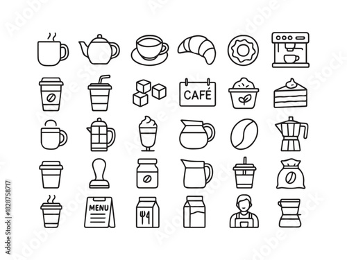 Beverage Juice and Coffee Glyph Icons Set - Cocktail Tea Bar and Drink Menu Vector