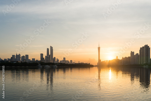 Sunrise over the Guangzhou skyline, China
