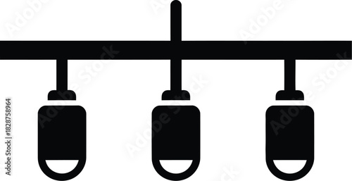 Simple black silhouette of a three light ceiling fixture with pendant lamps