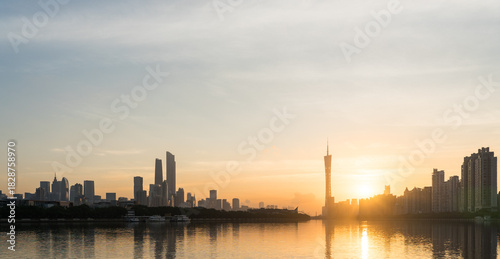 Sunrise over the Guangzhou skyline, China