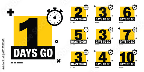 Offer timer countdown badges featuring days 1 through 10 with bold labels indicating remaining days for limited promotion work schedule calculation and marketing design.