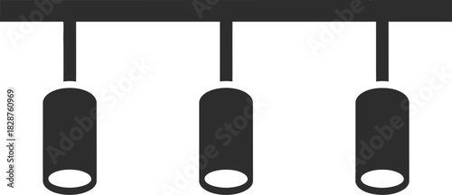 Modern ceiling mounted track lighting fixture with three cylindrical spotlights silhouette