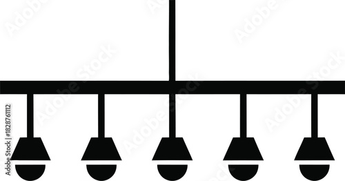 Simple black silhouette of a linear chandelier with five pendant light bulbs