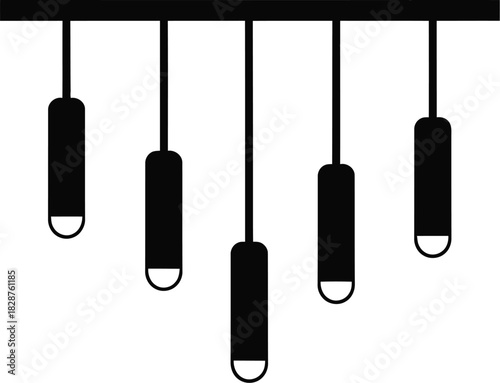 Modern minimalist chandelier with five hanging pendant lights in a simple silhouette