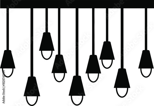 Modern linear chandelier with multiple hanging pendant lights silhouette