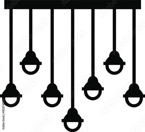 Modern linear chandelier with six hanging pendant lights in a minimalist silhouette