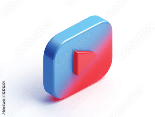 3D render of play button icon on white background isometric view