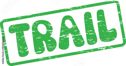 Vibrant green trail word stamp with distressed texture for navigation and journey concepts