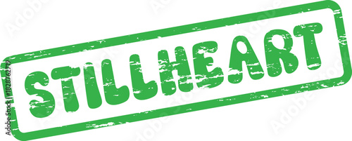 Distressed green rectangular rubber stamp effect with the textured capital letters STILLHEART