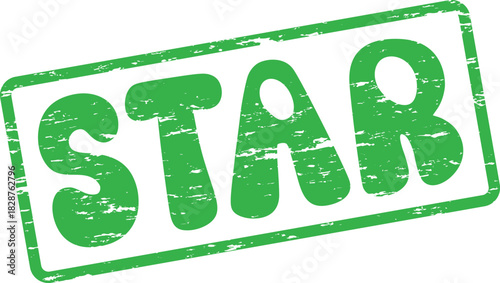 Grungy green rubber stamp effect with the bold capital letters STAR inside a rectangular border