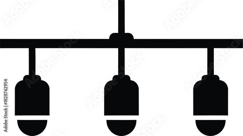 Modern linear ceiling light fixture with three pendant bulbs silhouette