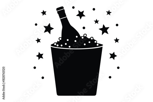 Champagne Bucket Silhouette with Ice and Festive Streamers 