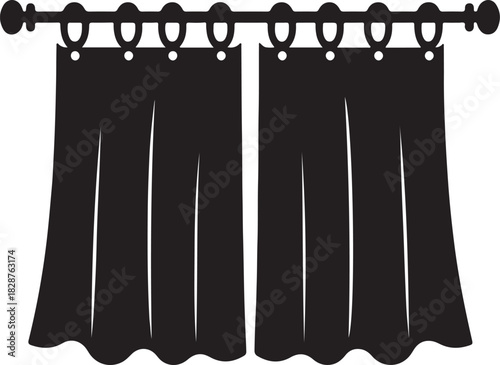 curtains with rings on a rod silhouette vector illustration