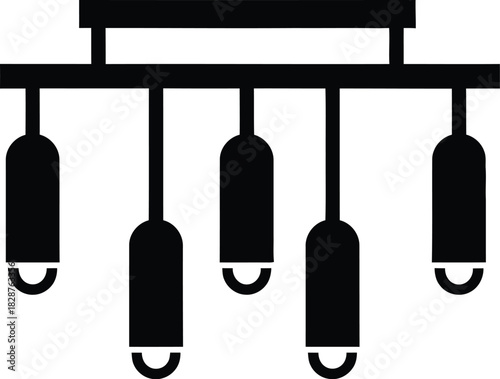 Modern linear chandelier with five hanging pendant lights in a simple silhouette