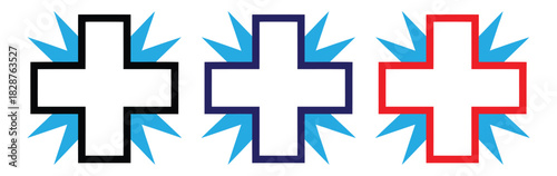 Colorful abstract crosses symbols with starburst design elements set of three,cross,symbol
