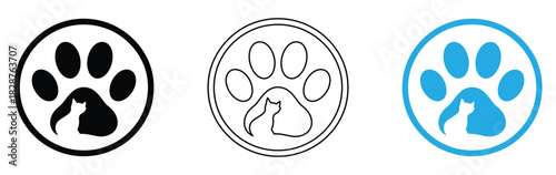 Elegant cat paw print logo designs for veterinary clinic branding needs, Dog paw print set. Paw icon collection on white background . Vector illustration.Different animal paw. Paw prints silhouette. 