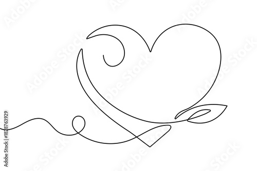 Love shape simple one line art valentine's day minimal outline romantic vector design
