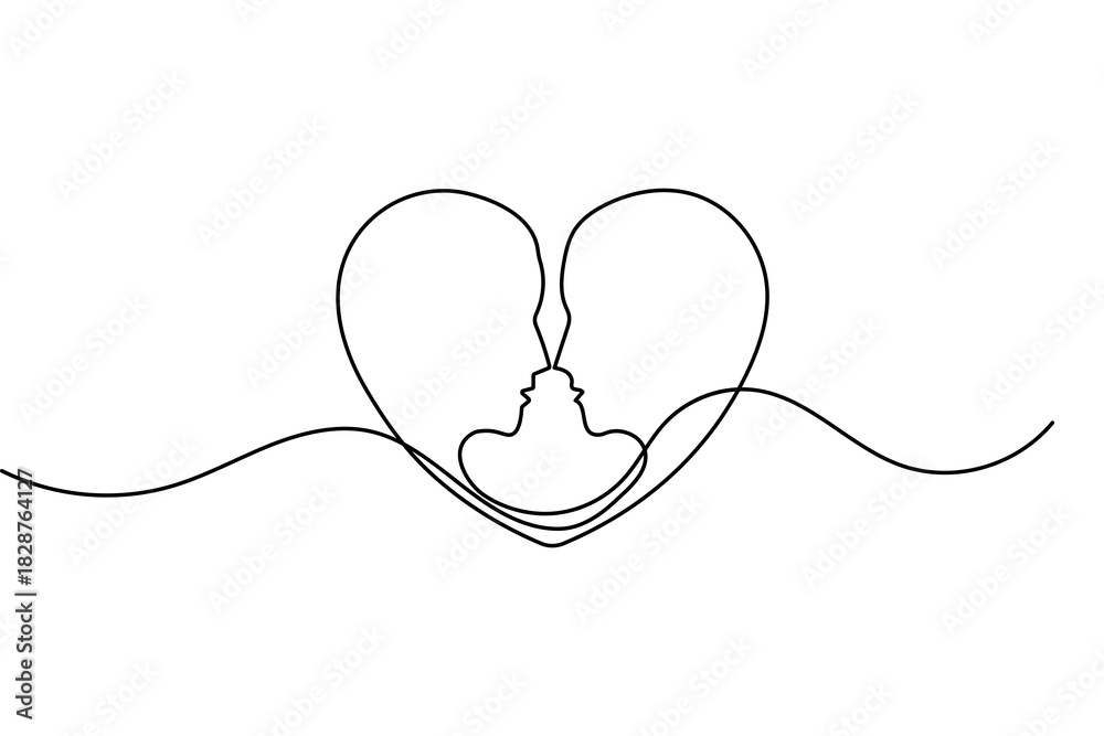 Obraz premium Love shape simple one line art valentine's day minimal outline romantic vector design 