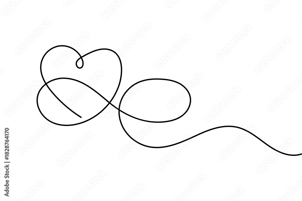 Obraz premium Love shape simple one line art valentine's day minimal outline romantic vector design 