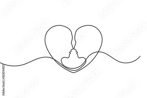 Love shape simple one line art valentine's day minimal outline romantic vector design
