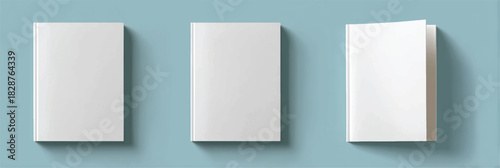 Blank Hardcover Book Mockup with Different Poses and Soft Blue Background