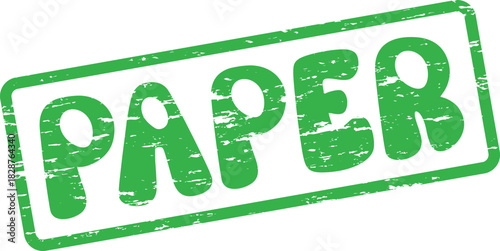 Distressed green rubber stamp impression displaying the word PAPER for various document labeling