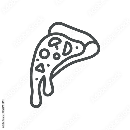 Dripping Cheese Pizza Slice Icon. Thin Line Illustration of Melting Cheese Pizza Slice with Gooey Toppings, Representing Fresh Hot Food, Indulgent Snack and Comfort Taste.