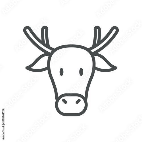 Reindeer Milk Animal Icon. Thin Line Illustration of Reindeer Head with Antlers for Arctic Dairy Farming, Traditional Nutrition and Northern Livestock. Isolated Reindeer Head Vector Linear Icon.

