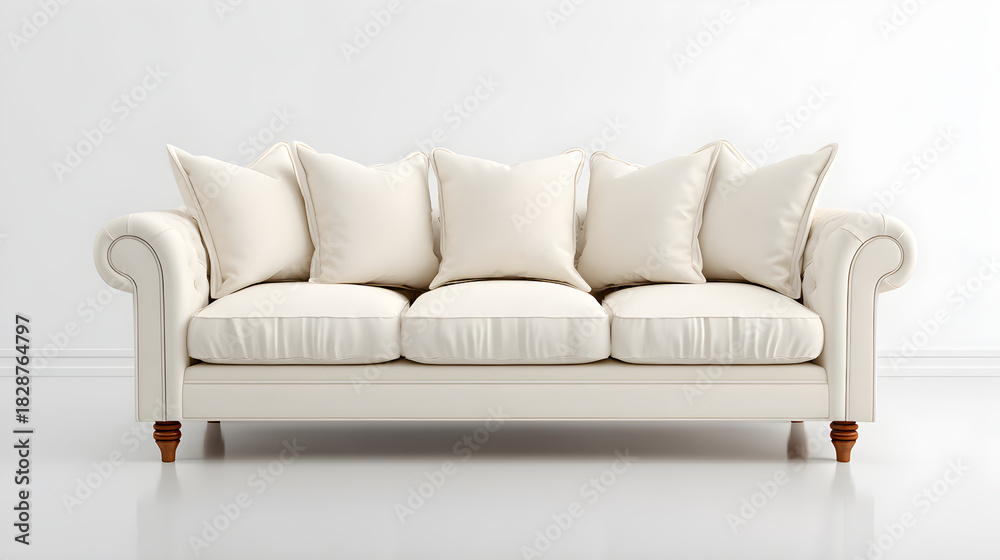 Fototapeta premium Cream sofa with decorative pillows in empty room