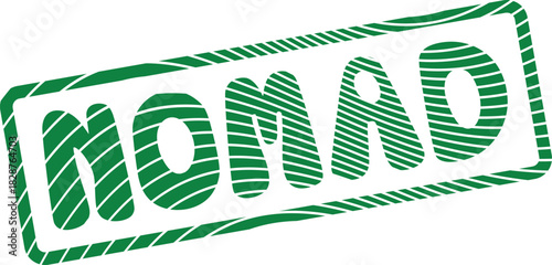 Green striped nomad stamp representing travel wanderlust and adventurous spirit