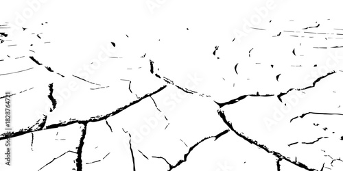 High-contrast cracked earth texture in black and white, showing deep fractures and dried soil patterns. Perfect for backgrounds, drought concepts, environmental designs, and abstract graphic use.