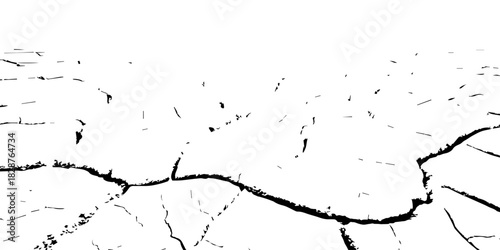 High-contrast cracked earth texture in black and white, showing deep fractures and dried soil patterns. Perfect for backgrounds, drought concepts, environmental designs, and abstract graphic use.