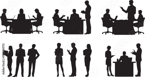 Business meeting silhouette vector illustration with teamwork and collaboration concept