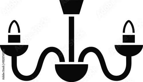 Simple black silhouette of a three arm chandelier with candle shaped light fixtures