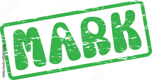 Vivid green grungy rubber stamp with the word MARK clearly imprinted for designating importance