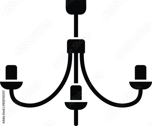 Classic three arm chandelier with candle style bulbs in a simple black silhouette