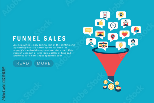 Funnel sale generation. Digital marketing funnel lead generations with buyers. Strategy, conversion rate optimization vector concept