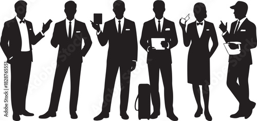 Diverse business team silhouette with modern technology and professional attire
