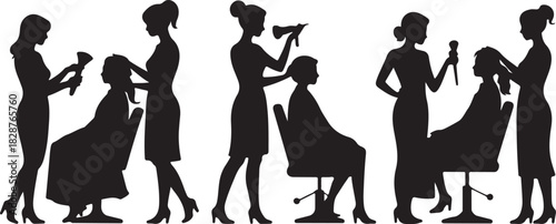 Elegant silhouette of women in a hair salon doing beauty treatments