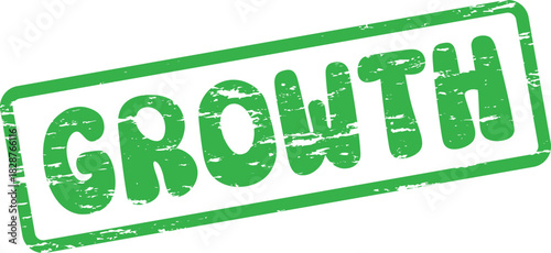 Green grunge effect rubber stamp with the hopeful word GROWTH enclosed within a simple rectangular frame