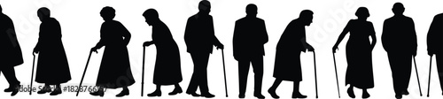 Elderly People Walking Silhouette Set Black Vector Collection Isolated Senior Citizens with Canes Walking Sticks Aging Retirement Grandparents Longevity Health