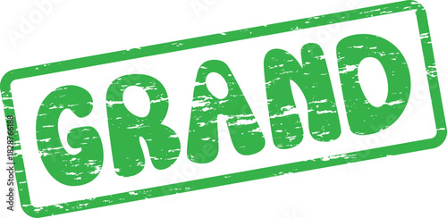 Green grunge style rubber stamp with the bold word GRAND prominently displayed in the center