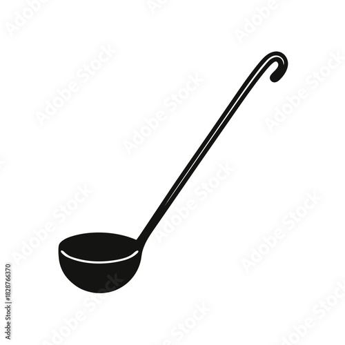 Simple black icon of a kitchen ladle for serving food and soup