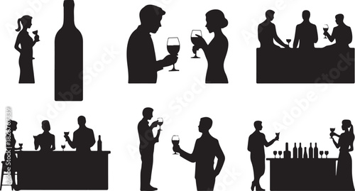 Silhouettes of people drinking wine at a party or event