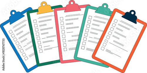 Colorful Clipboard Vector Illustration with Blank Checklist Forms